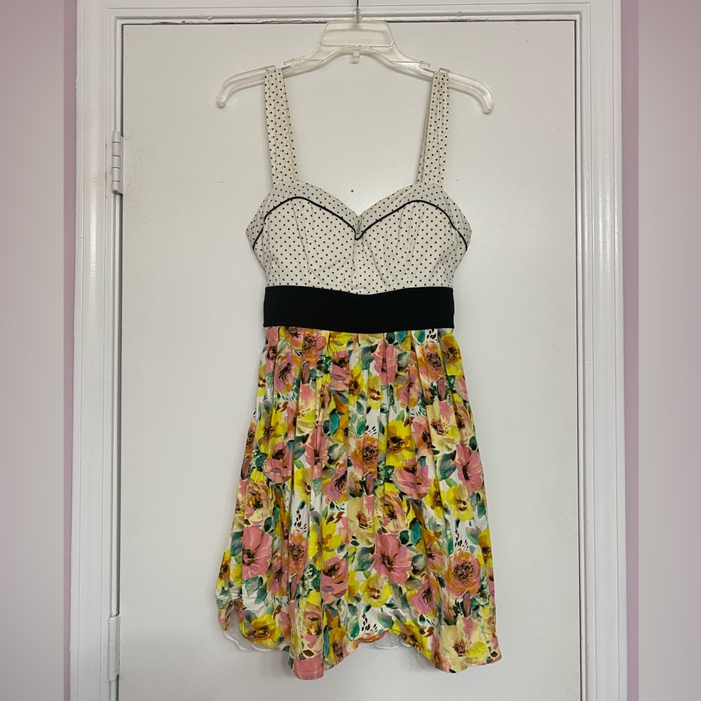 Floral Dress with Polka Dot Bodice